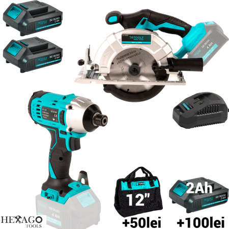 Pachete promotionale - Pachet masina aparat insurubat impact 150Nm + fierastrau circular de mana fara perii 2baterii 18V (189+185)