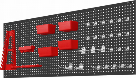 Altele - Panou metalic scule 112x45 cm cu suporturi si carlige pentru organizare atelier (KD11897)