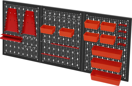 Panou metalic scule 120x60 cm, 3 segmente, perforat, cu carlige si recipiente (KD11898) [11]