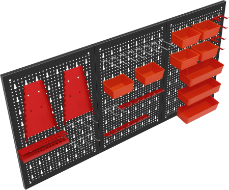Panou metalic scule 120x60 cm, 3 segmente, perforat, cu carlige si recipiente (KD11898) [12]