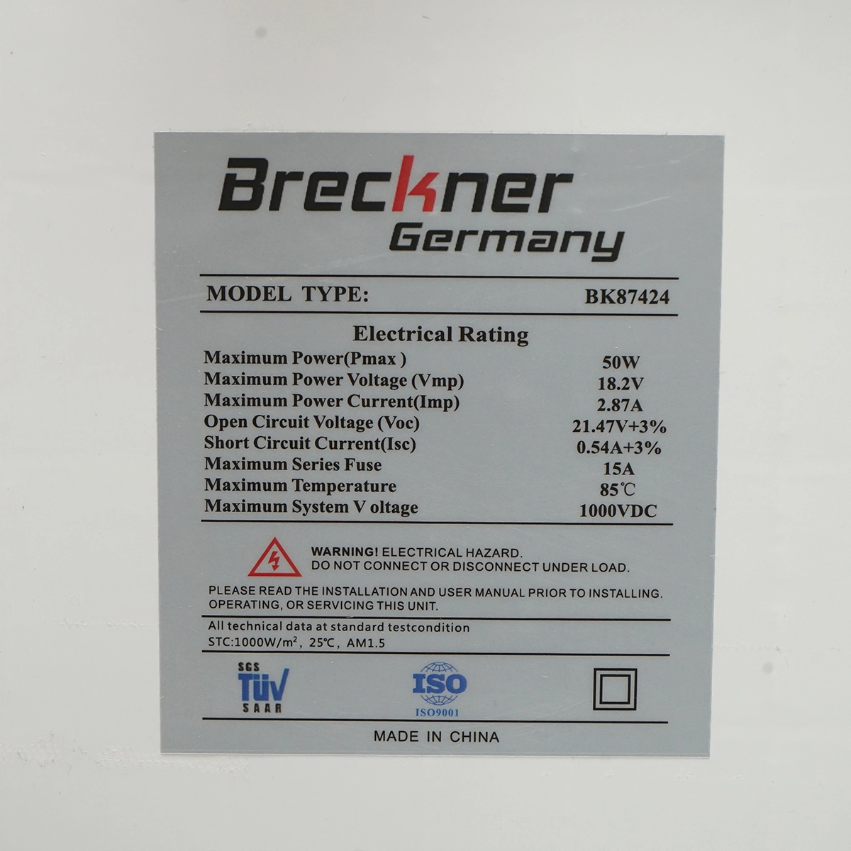 Panou solar 50W fotovoltaic monocristalin 670x400x25mm Breckner Germany (BK87424) [2]