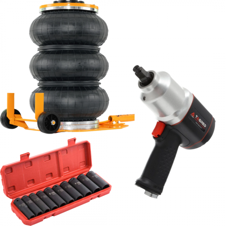 Pistol impact 3/4" - Pistol pneumatic 1 2 1900Nm + cric pneumatic 3.5T + set tubulare impact (14308+TA815+KD10521)