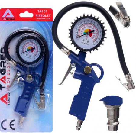 Accesorii / consumabile atelier auto - Pistol pneumatic profesional umflat roti cu manometru 16bar 35cm compresor (TA101)