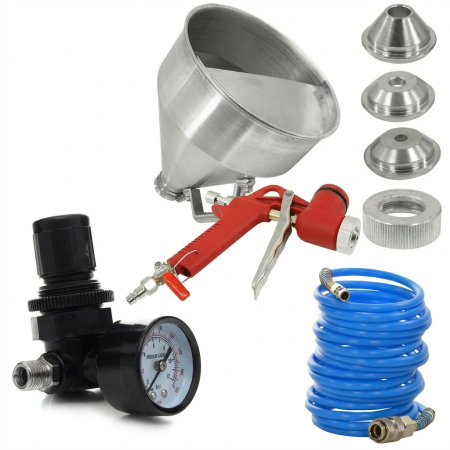 Aparate tencuit - Pistol pneumatic tencuiala glet vopsea vas 5l 4-6-8mm + furtun pneumatic aer 5x12mm 10m + reductor regulator de presiune pentru pistol vopsit (V81281+KD671+TA130)