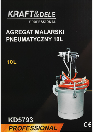 Pistol vopsit cu rezervor vas sub presiune 10L , duza 2.0 mm, rezervor otel, furtunuri 2.9 m, regulator presiune (KD5793) [12]