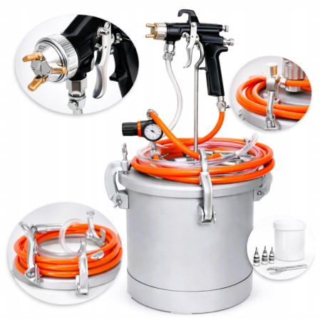 Altele - Pistol vopsit cu rezervor vas sub presiune 10L , duza 2.0 mm, rezervor otel, furtunuri 2.9 m, regulator presiune (KD5793)