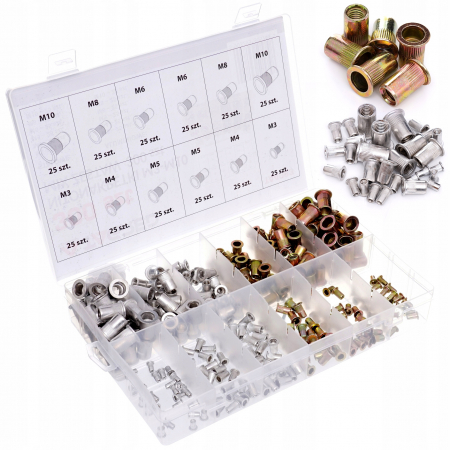 Clesti pentru nituit - Piulite nituri din otel si aluminiu M3 M4 M5 M6 M8 M10 300piese (TA4093)