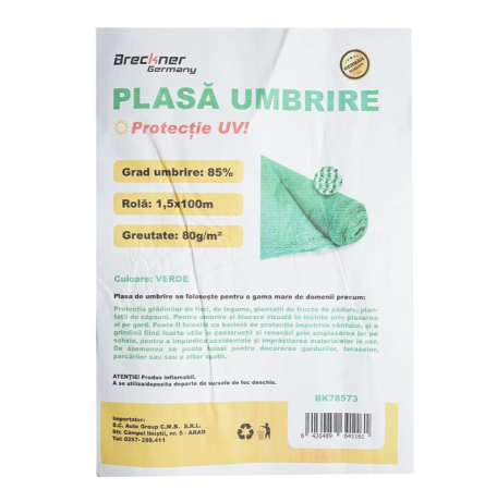 Plasa umbrire 85% latime 1.5M si lungime 100M verde din polietilena cu protectie UV DISLZ73 (BK78573) [1]