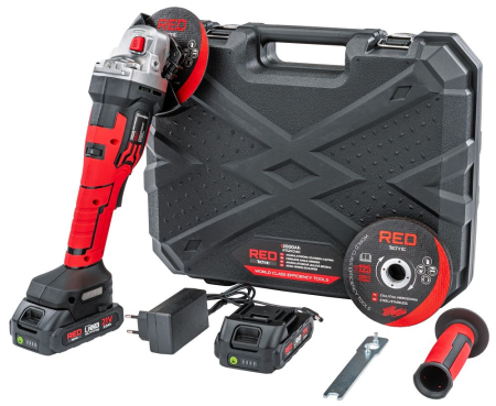 Scule electrice - Polizor unghiular 125mm 21V 2 baterii li-ion 2000Ah 10000rpm filet M14 set 10 discuri incarcare rapida (RTSZK0140)