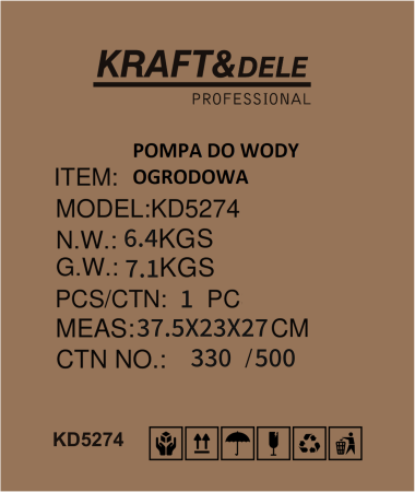 Pompa apa gradina 1500W debit 3700 l h inaltime refulare 50 m racord 1 inch (KD5274) [3]