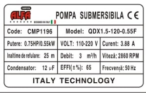 Pompa apa murdara si curata submersibila cu sita 25m cu plutitor 3m³h (CMP1196) [1]
