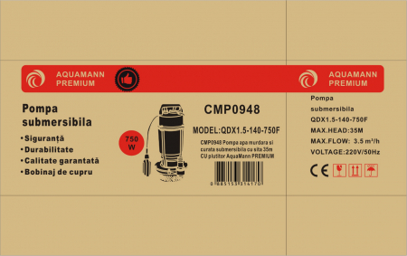 Pompa apa murdara si curata submersibila cu sita 35m cu plutitor 3m³h(CMP0948) [2]