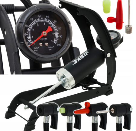 Pompa de picior auto cu un singur piston, manometru 0-7 bar si adaptoare pentru umflat anvelope (V83140) [2]