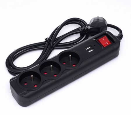 Scule electrice - Prelungitor electric curent 1.5m 3 prize mufe USB (KD4031)