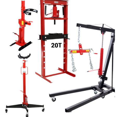 Scule Atelier Auto - Presa hidraulica 1Tona comprimat arcuri + Presa hidraulica 20Tone + Macara girafa hidraulica 2T + Cric hidraulic cutii de viteze 500kg +Suport traversa motor  (KD326+KD329+KD333+KD322+KD321)