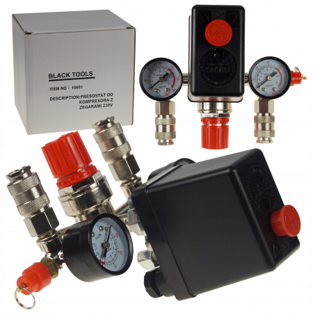 Accesorii pneumatice - Presostat universal cu regulator pe presiune si manometru (10681)