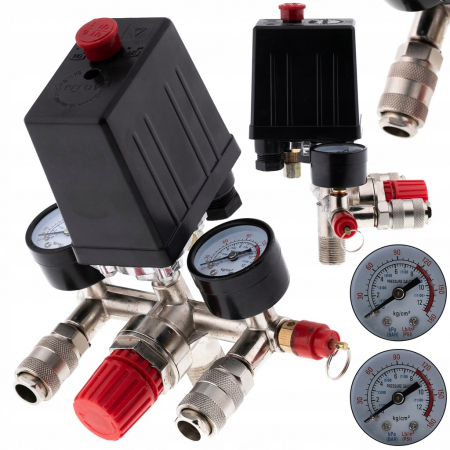Accesorii pneumatice - Presostat universal cu regulator pe presiune si manometru (S10681)