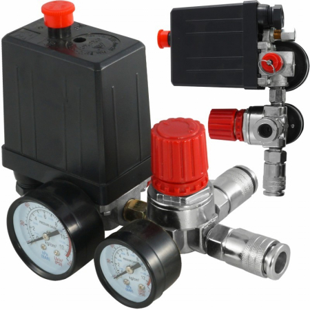 Accesorii pneumatice - Presostat universal cu regulator pe presiune si manometru (V81202)