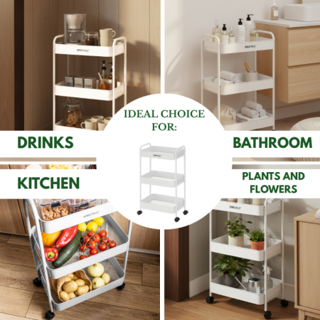 Raft mobil cu trei niveluri si roti pivotante din otel alb (KH-1942) [9]