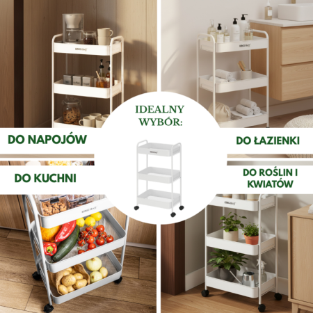 Raft mobil cu trei niveluri si roti pivotante din otel alb (KH-1942) [19]