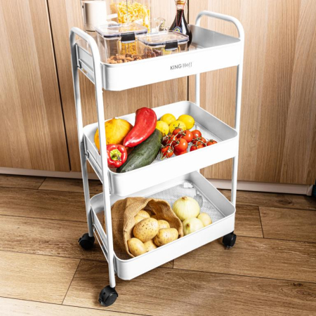 Raft mobil cu trei niveluri si roti pivotante din otel alb (KH-1942) [4]