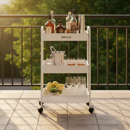 Raft mobil cu trei niveluri si roti pivotante din otel alb (KH-1942) [8]