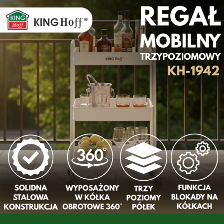 Raft mobil cu trei niveluri si roti pivotante din otel alb (KH-1942) [14]
