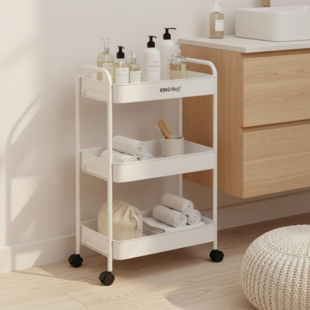 Raft mobil cu trei niveluri si roti pivotante din otel alb (KH-1942) [3]