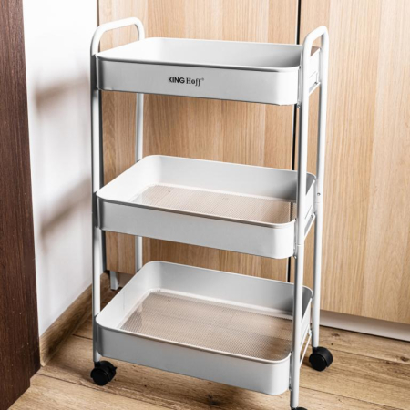 Raft mobil cu trei niveluri si roti pivotante din otel alb (KH-1942) [13]