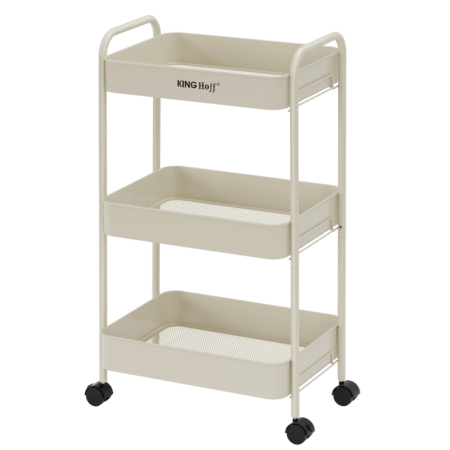 Organizatoare bucatarie - Raft mobil cu trei niveluri si roti pivotante din otel alb (KH-1943)