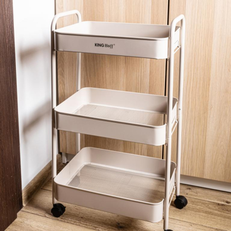 Raft mobil cu trei niveluri si roti pivotante din otel alb (KH-1943) [10]