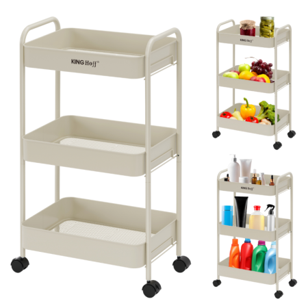 Raft mobil cu trei niveluri si roti pivotante din otel alb (KH-1943) [6]