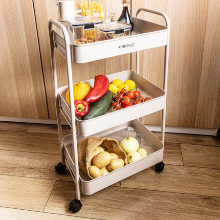 Raft mobil cu trei niveluri si roti pivotante din otel alb (KH-1943) [8]