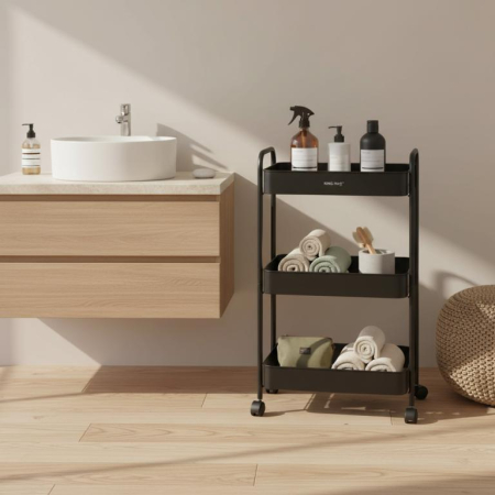 Raft mobil cu trei niveluri si roti pivotante din otel negru (KH-1941) [6]