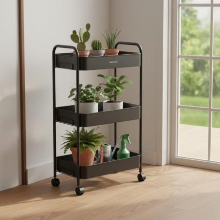 Raft mobil cu trei niveluri si roti pivotante din otel negru (KH-1941) [7]