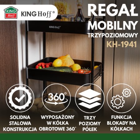 Raft mobil cu trei niveluri si roti pivotante din otel negru (KH-1941) [16]