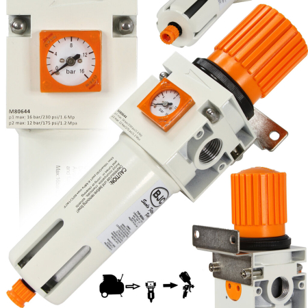 Altele - Regulator presiune aer cu filtru si separator apa ulei 1/2 15 bar (M80644)