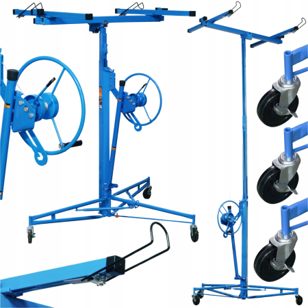 Altele - Ridicator macara placi gips carton 3.5m pliabil, max 68kg, suport reglabil, roti cu frana (14361)