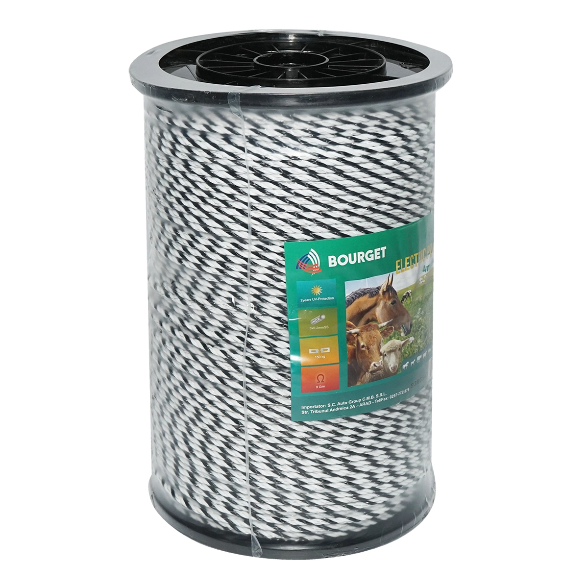 Rola fir gard electric alb-negru 500m fi 4mm cu insertii inox 3x0.2mm rezistenta 9 Ohm/m DISMD46 (93RG543) [1]