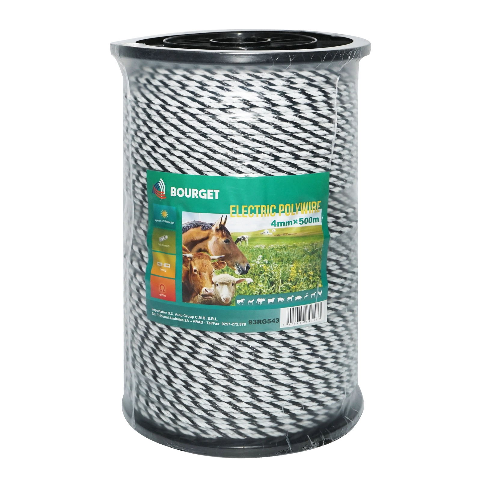 Gard electric - pachete si accesorii - Rola fir gard electric alb-negru 500m fi 4mm cu insertii inox 3x0.2mm rezistenta 9 Ohm/m DISMD46 (93RG543)