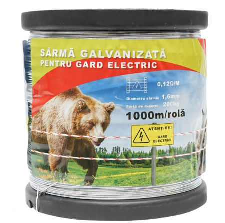 Conductori (fir, sarma, banda, plasa) - Sarma 1000m galvanizata pentru gard electric 1.6mm 200kg mistret urs DISCH38 (BK87608)