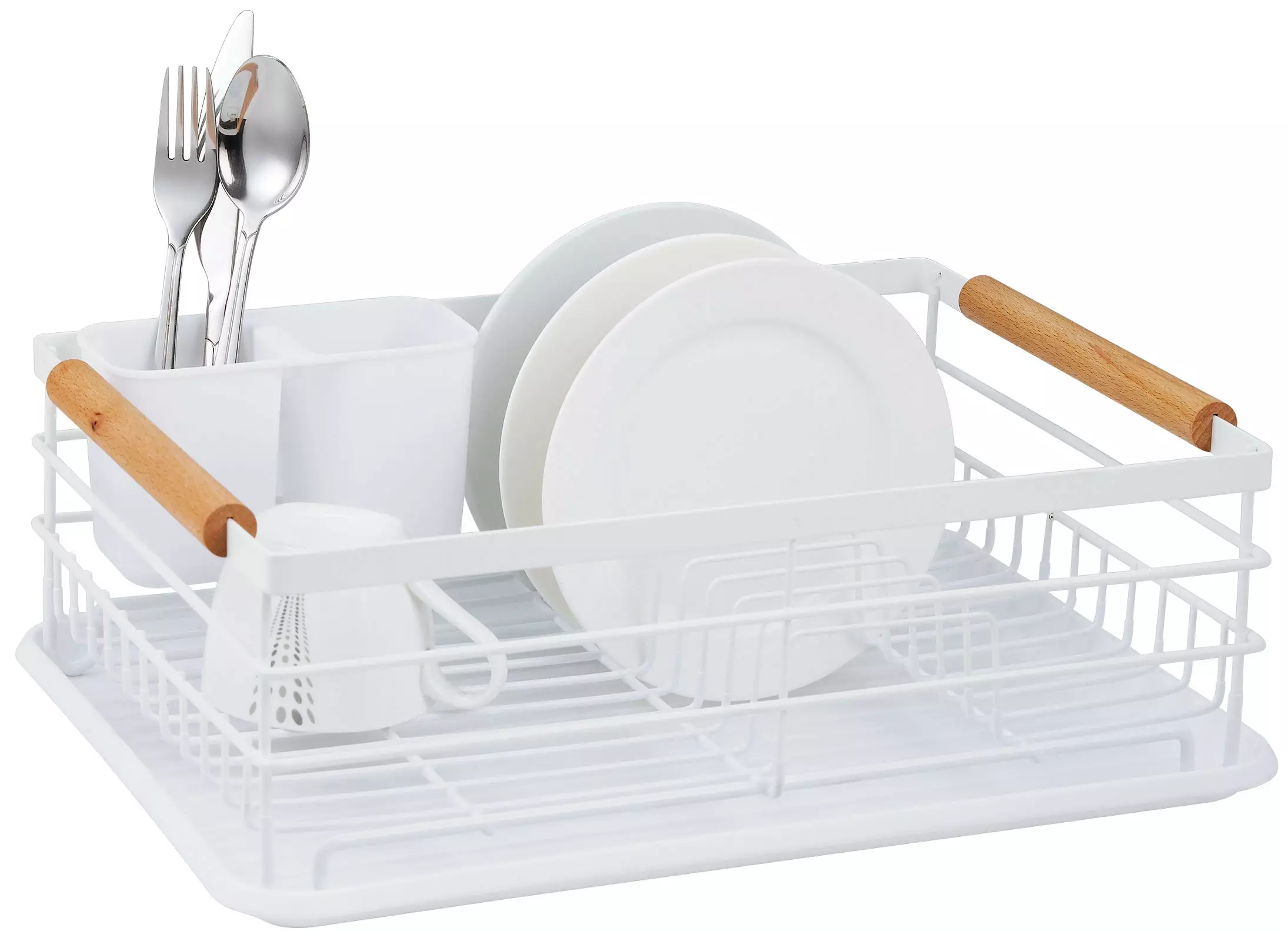 Organizatoare bucatarie - Scurgator pentru vase bucatarie, otel si plastic, culoare alb (KH-1730)