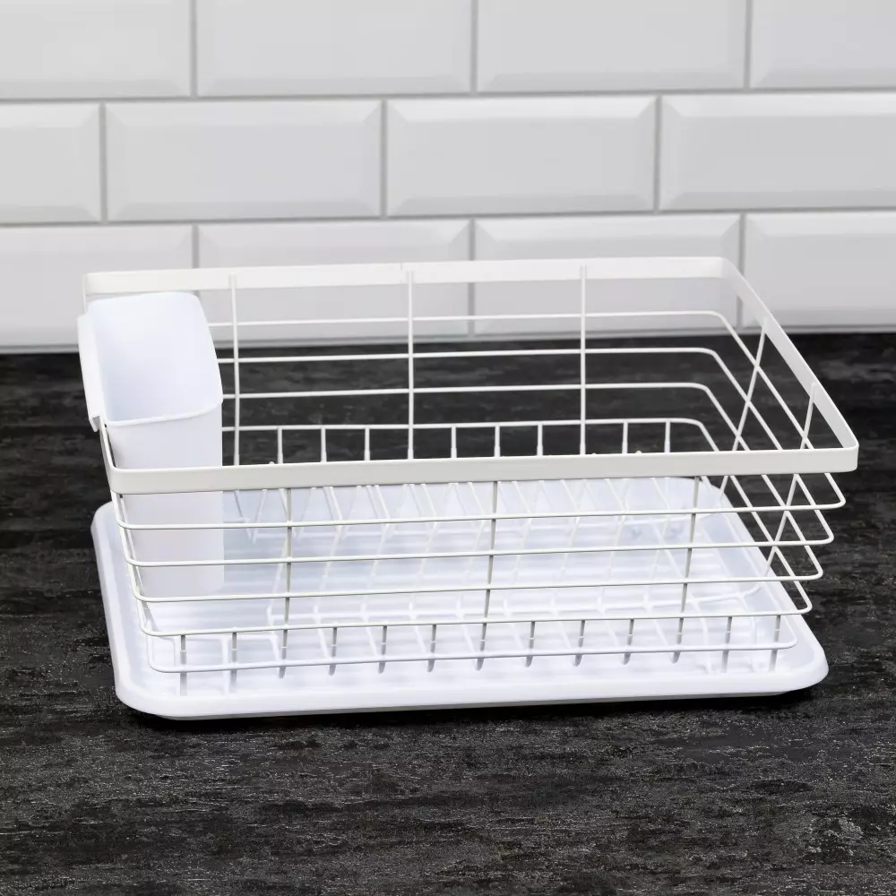 Organizatoare bucatarie - Scurgator pentru vase bucatarie, otel si plastic, culoare alb (KH-1731)