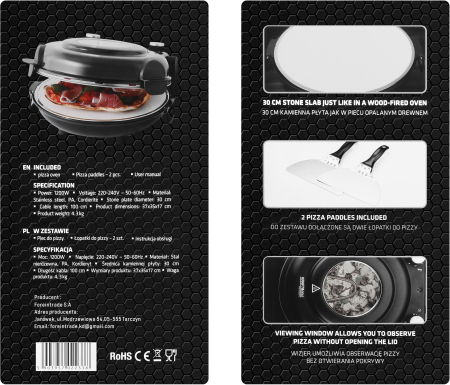 Cuptor electric pentru pizza 1200W, piatra 30cm, termostat, timer (KD4344) [11]