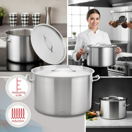 Selecteaza produsul Oala inox 58L Ø50 cm cu capac metalic si baza inductie pentru uz profesional si catering (KH-2028) [11]