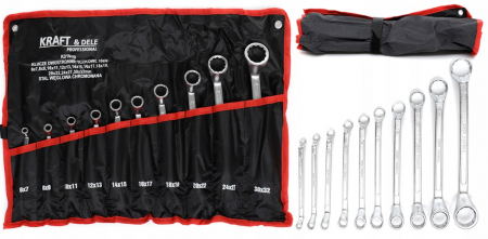 Chei combinate/inelare/cu clichet - Set 10 chei inelare cu cot 6-32mm 12bucati piese Cr-V (KD10929)