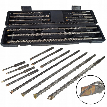 Burghie/freze/carote/dalti/dornuri/cutite strung/punctatoare - Set 11 burghie 5-20mm SDS+ pentru beton (33606)