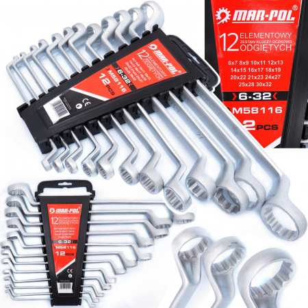 Chei fara clichet - Set 12 chei inelare cu cot 6-32mm 12bucati piese Chrome-Vanadium Cr-V (M58116)