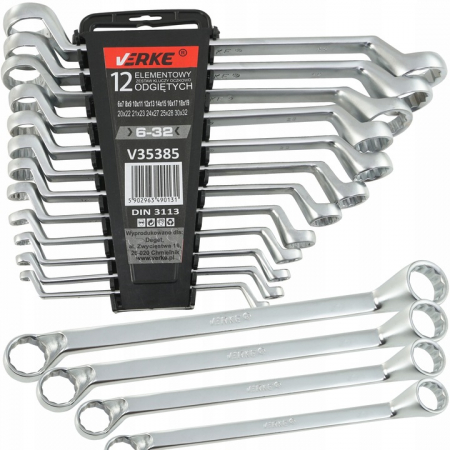 Chei fara clichet - Set 12 chei inelare cu cot 6-32mm 12bucati piese Chrome-Vanadium Cr-V (V35385)