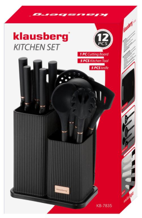 Set 12 piese, 5 cutite otel, 5 ustensile silicon, tocator si suport depozitare (KB-7835) [8]